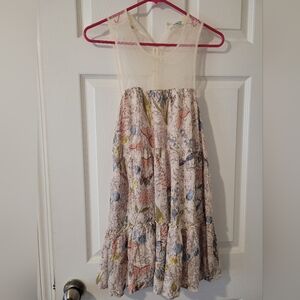 Kimchi Blue Butterfly Pattern Mini Dress With Lace Polka Dot Neckline